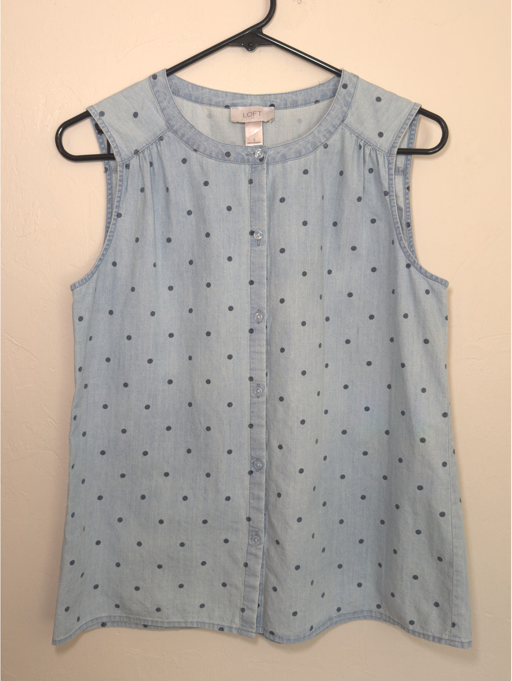 LOFT Women’s Small Light Blue Polka Dot 100% Cotton Sleeveless Top